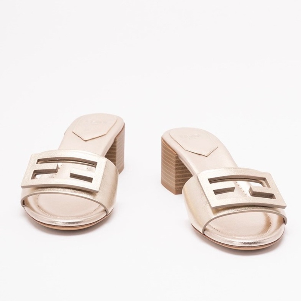 FENDI Baguette FF logo medium heeled slides sandals heels - Picture 2 of 5